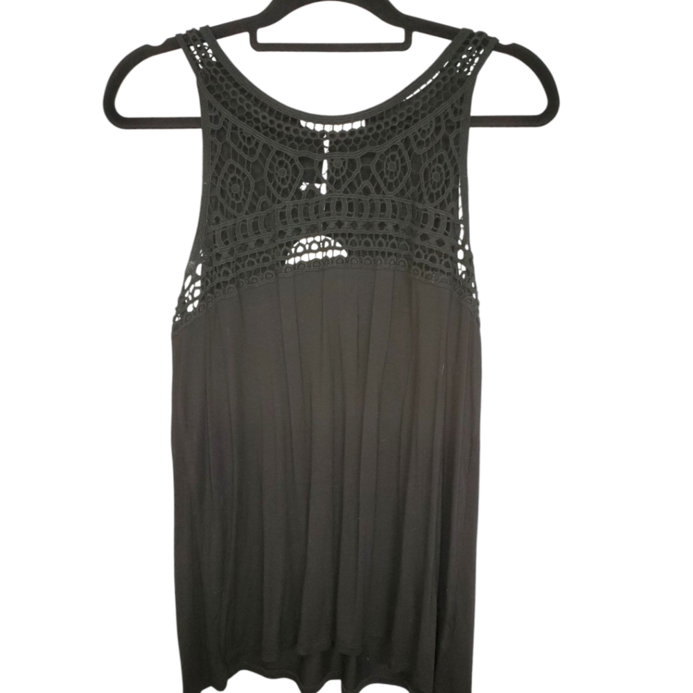 Shop Wanna B Black Crochet Neckline Sleeveless Top Size Large